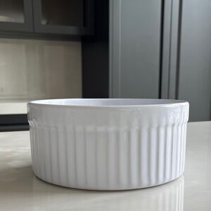 Emile Henry Soufflé Dish. Made in France. White Fluted Clay Soufflé.